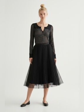 BKE Vintage Fairy Grunge Whimsigoth Black  Scoop Notch Glitter Lace-Pattern Top